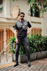 Berron Black with White Knitted Cotton T-Shirt