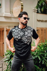 Berron Black with White Knitted Cotton T-Shirt