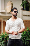 Georgian White Knitted Cotton T-Shirt