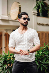 Georgian White Knitted Cotton T-Shirt