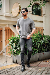 Pumpkin Grey Knitted Cotton T-Shirt