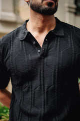 Molassa Black Knitted Cotton Polo T-Shirt