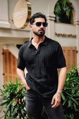 Molassa Black Knitted Cotton Polo T-Shirt