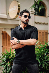 Molassa Black Knitted Cotton Polo T-Shirt