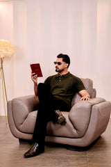 Beern Deep Olive Knitted Cotton Polo T-Shirt