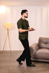 Beern Deep Olive Knitted Cotton Polo T-Shirt