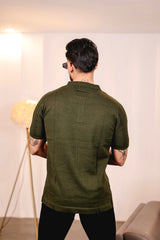 Beern Deep Olive Knitted Cotton Polo T-Shirt