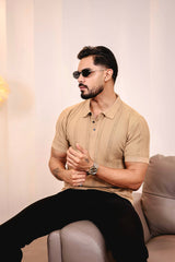 Beern Khaki Cream Knitted Cotton Polo T-Shirt