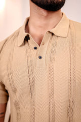 Beern Khaki Cream Knitted Cotton Polo T-Shirt