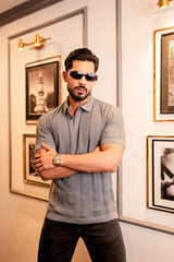 Beern Dark Grey Knitted Cotton Polo T-Shirt