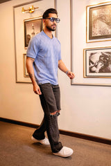 Drift Skyblue Melange Knitted Cotton T-Shirt