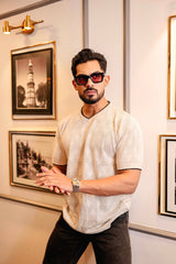 Drift Ivory Cream Melange Knitted Cotton T-Shirt