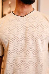 Drift Ivory Cream Melange Knitted Cotton T-Shirt
