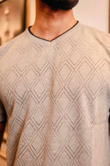 Drift Grey Melange Knitted Cotton T-Shirt