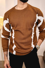 Drip Chocolate Brown With White Knitted Cotton Full Sleeves T-Shirt