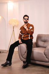 Drip Chocolate Brown With White Knitted Cotton Full Sleeves T-Shirt