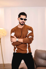 Drip Chocolate Brown With White Knitted Cotton Full Sleeves T-Shirt