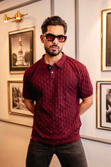 Mornik Maroon Knitted Cotton Polo T-Shirt