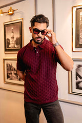 Mornik Maroon Knitted Cotton Polo T-Shirt