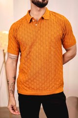 Mornik Mustard Brown Knitted Cotton Polo T-Shirt