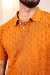 Mornik Mustard Brown Knitted Cotton Polo T-Shirt