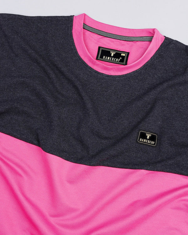 Rose Pink With Black Pique Pima Designer T-Shirt