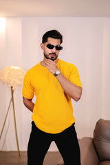 Turmeric Yellow Knitted Cotton T-Shirt
