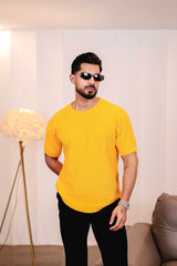 Turmeric Yellow Knitted Cotton T-Shirt