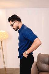 Arden Blue Knitted Cotton Zipper Polo T-Shirt