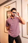 Arden Onion Purple Knitted Cotton Zipper Polo T-Shirt