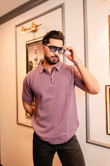 Arden Onion Purple Knitted Cotton Zipper Polo T-Shirt