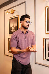 Arden Onion Purple Knitted Cotton Zipper Polo T-Shirt