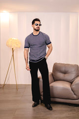 Liarko Navyblue With White Knitted Cotton T-Shirt