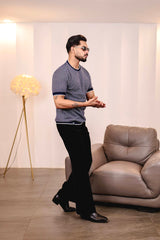 Liarko Navyblue With White Knitted Cotton T-Shirt