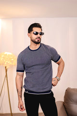 Liarko Navyblue With White Knitted Cotton T-Shirt