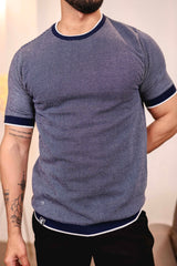 Liarko Navyblue With White Knitted Cotton T-Shirt