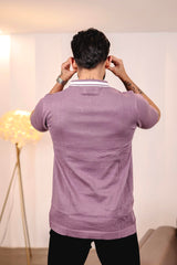 Aster Iris Purple Knitted Cotton Zipper Polo T-Shirt