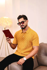 Butterscotch Yellow Knitted Cotton Polo T-Shirt