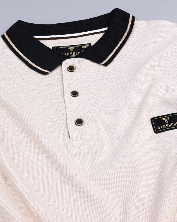 Alabaster Cream Pique Pima Stylised Polo Tee