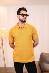Butterscotch Yellow Knitted Cotton Polo T-Shirt