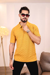 Butterscotch Yellow Knitted Cotton Polo T-Shirt