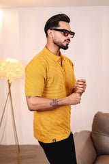 Butterscotch Yellow Knitted Cotton Polo T-Shirt
