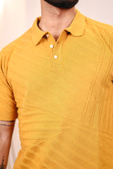 Butterscotch Yellow Knitted Cotton Polo T-Shirt