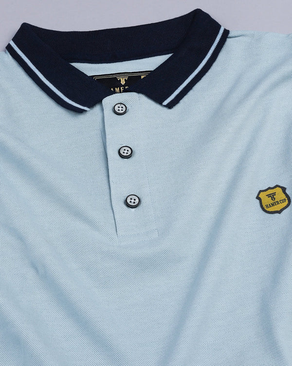 Ice Blue Pique Pima Stylised Polo Tee