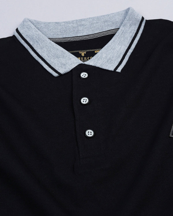 Metal Black Pique Pima Stylised Polo Tee