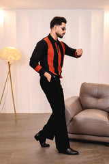 Elipsian Black Knitted Cotton Zipper Polo Full Sleeves T-Shirt