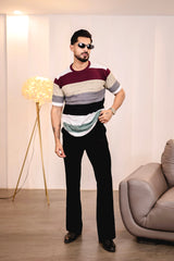 Mirage Maroon Multicolour Knitted Cotton T-Shirt