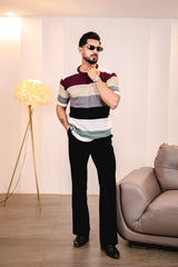 Mirage Maroon Multicolour Knitted Cotton T-Shirt