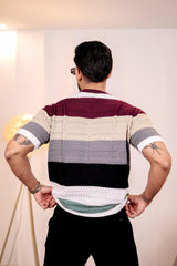 Mirage Maroon Multicolour Knitted Cotton T-Shirt