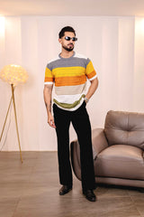 Mirage Grey Multicolour Knitted Cotton T-Shirt